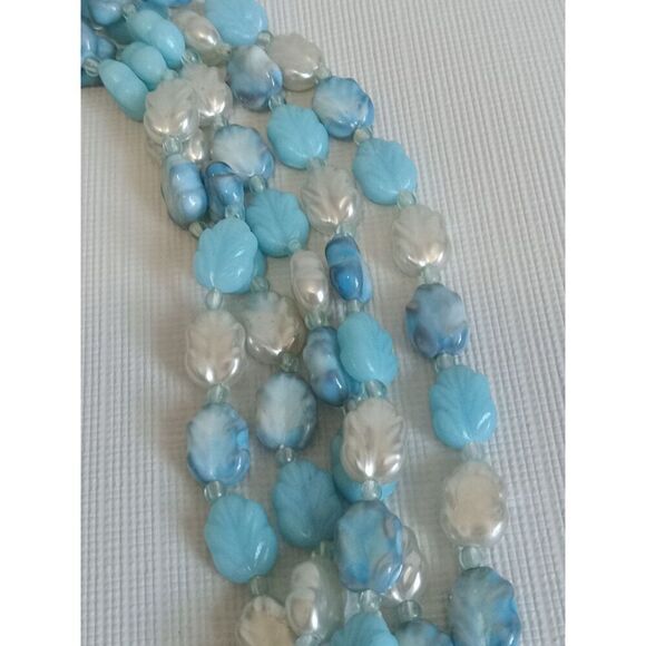 Vintage Light Blue & Silver Leaf Shaped Beads Multi Strand Choker Style Necklace - Picture 3 of 10